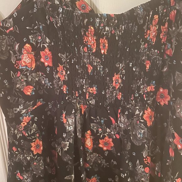 Torrid Black Midi Dress with Red Orange Flowers Pockets 2X Sleeveless Pockets - Picture 3 of 6